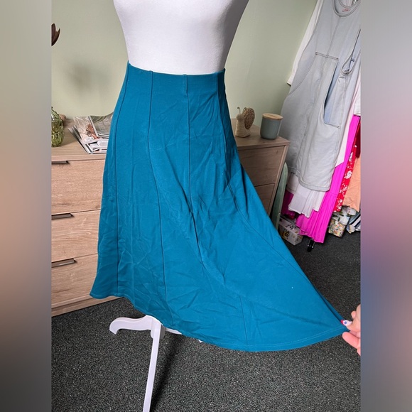 Torquoise Blue Green Midi Knee-Length Panel Pleated Stretch Full Circle Skirt M - Picture 11 of 15
